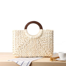 Load image into Gallery viewer, Wooden Ring Portable Women Straw Bag