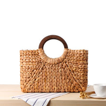 Load image into Gallery viewer, Wooden Ring Portable Women Straw Bag