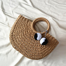 Load image into Gallery viewer, Pompom Beach Weaving Ladies Straw Bag