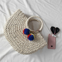 Load image into Gallery viewer, Pompom Beach Weaving Ladies Straw Bag
