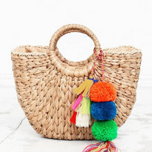 Load image into Gallery viewer, Pompon Beach Weaving Ladies Straw Bag