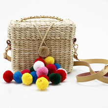 Load image into Gallery viewer, Small Square Pompom Straw Bags