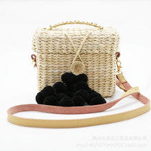 Load image into Gallery viewer, Small Square Pompom Straw Bags