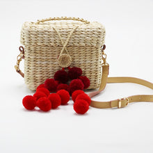 Load image into Gallery viewer, Small Square Pompom Straw Bags