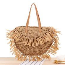 Load image into Gallery viewer, Semi-Circular Tassel Spike Paper Shoulder Straw Bag