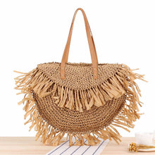 Load image into Gallery viewer, Semi-Circular Tassel Spike Paper Shoulder Straw Bag