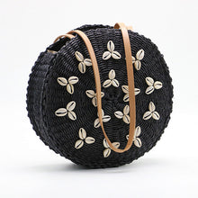 Load image into Gallery viewer, Round Straw Beach Bag Woven Shell