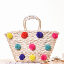 Load image into Gallery viewer, Straw Shopping Bag with Pompom