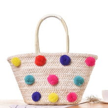 Load image into Gallery viewer, Straw Shopping Bag with Pompom