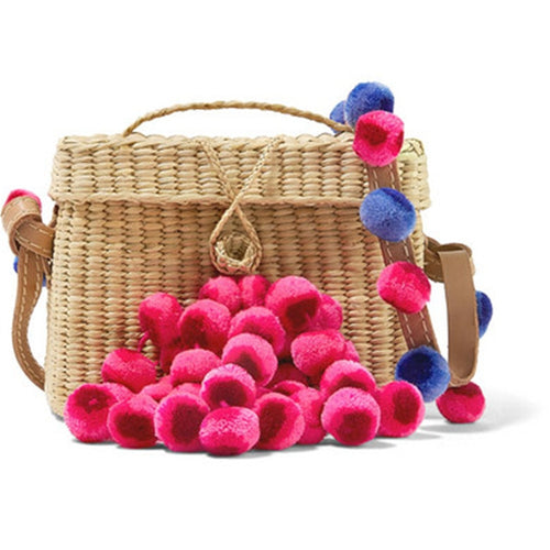 Colorful Pompom Straw Bag