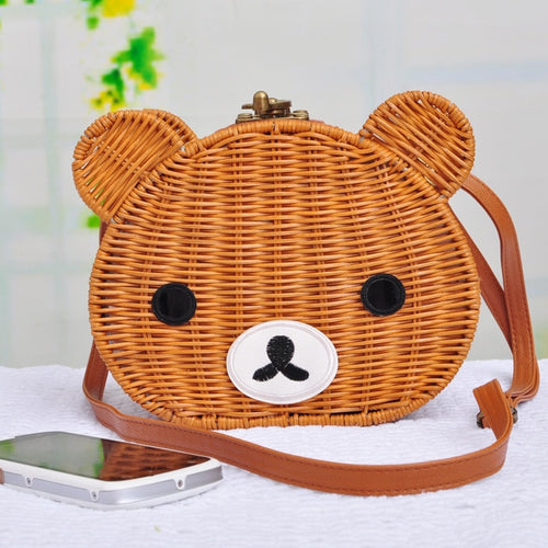 High Quality Cartoon Bear Rattan Shoulder Bags