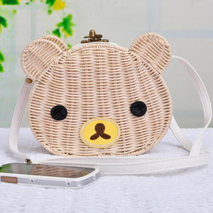 High Quality Cartoon Bear Rattan Shoulder Bags