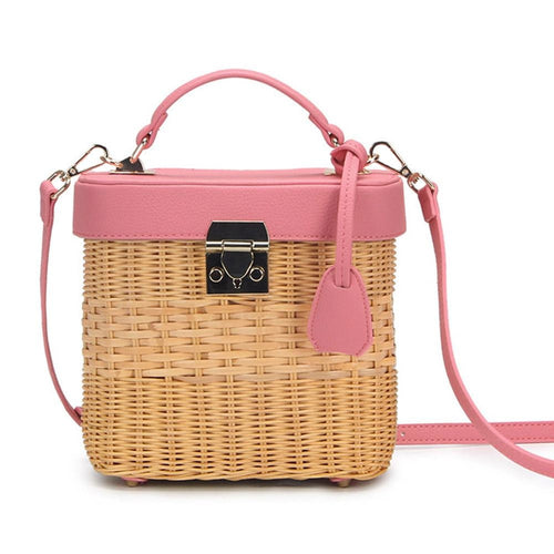 Women Leather Strap Single-Shoulder Natural Woven Bags