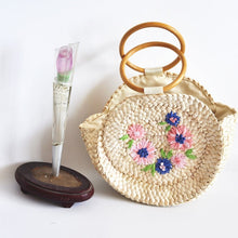 Load image into Gallery viewer, Wooden Ring  Flamingo/Flower Embroidered Corn Woven Handbag
