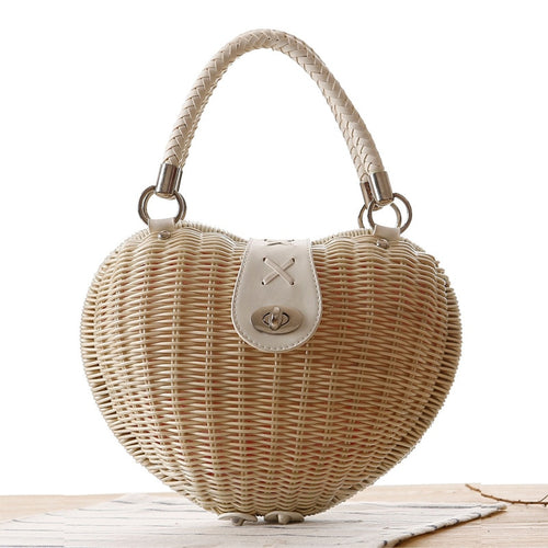 Heart Rattan Handmade Bag