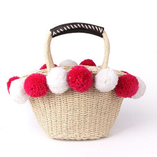 Load image into Gallery viewer, Black White Ball Decoration Straw Bag