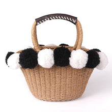 Load image into Gallery viewer, Black White Ball Decoration Straw Bag