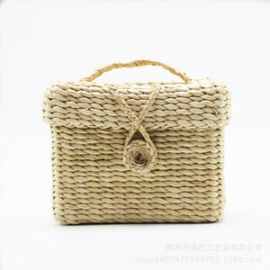 Small Square Pompom Straw Bags