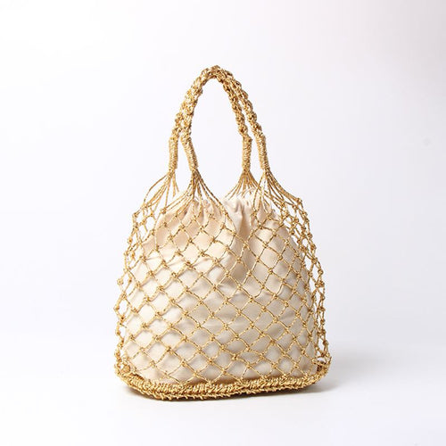 Gold/Silver/Black 3 Color Bright Paper Ropes Hollow Woven Bag