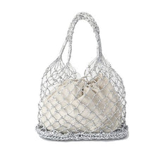 Load image into Gallery viewer, Gold/Silver/Black 3 Color Bright Paper Ropes Hollow Woven Bag