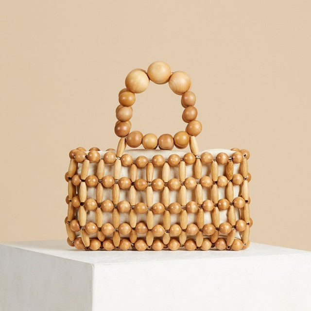 Fashion Designer Luxury Ladies Wood Beading Tote Bag