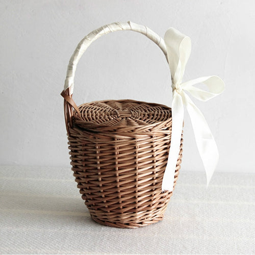 New Wicker Small Retro Tote Travel Bucket Bag