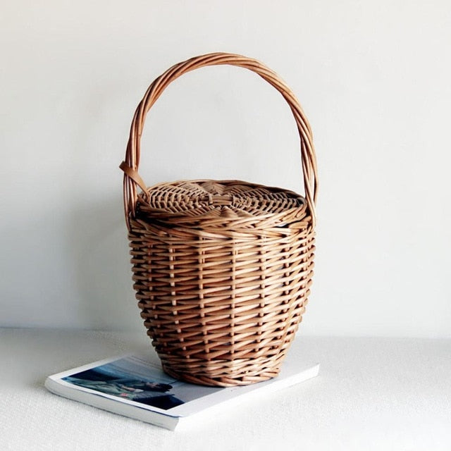 New Wicker Small Retro Tote Travel Bucket Bag
