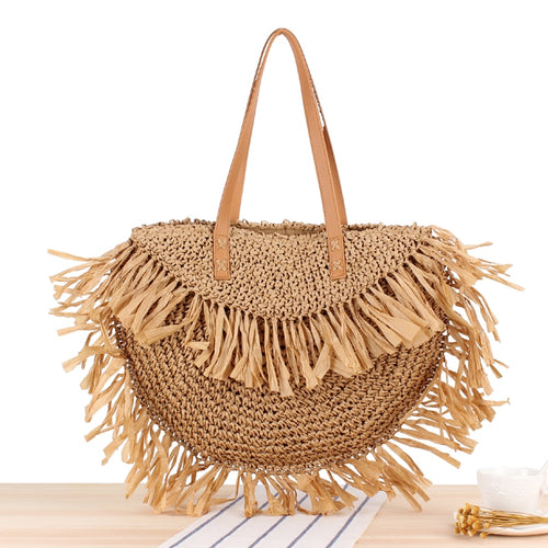 Semi-Circular Tassel Spike Paper Shoulder Straw Bag