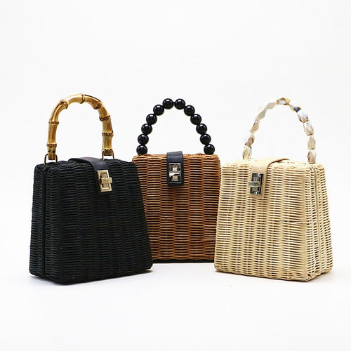 Small Box Beads Straw Bag