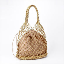 Load image into Gallery viewer, Gold/Silver/Black 3 Color Bright Paper Ropes Hollow Woven Bag