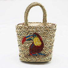 Load image into Gallery viewer, Handmade Parrot Embroidery Woven Straw Bag