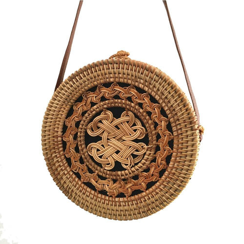 Fashion Retro Rattan Woven Bag Pattern Circular