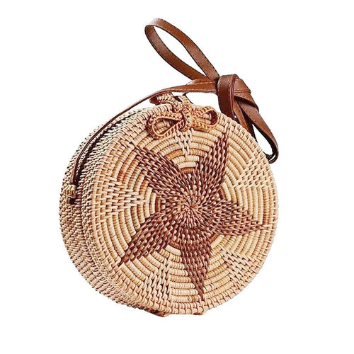 Retro Rattan Woven Bag Star Pattern Circular for Women