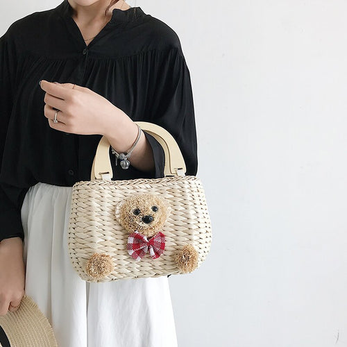Cute Bear Handmade Woven Straw Bag