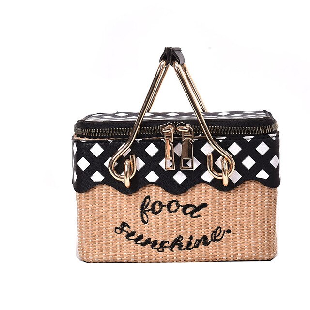 Straw Basket Bag Red with Letter