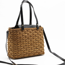 Load image into Gallery viewer, Handmade Black/Camel  Knitting Large Bag