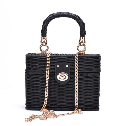 2019 Rattan Black Straw Shoulder Bag Hand-Woven