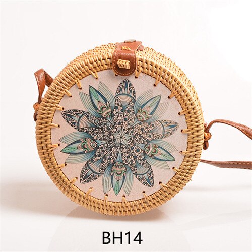 Summer Boho Vintage Flower Print Straw Handbag Ethnic Style